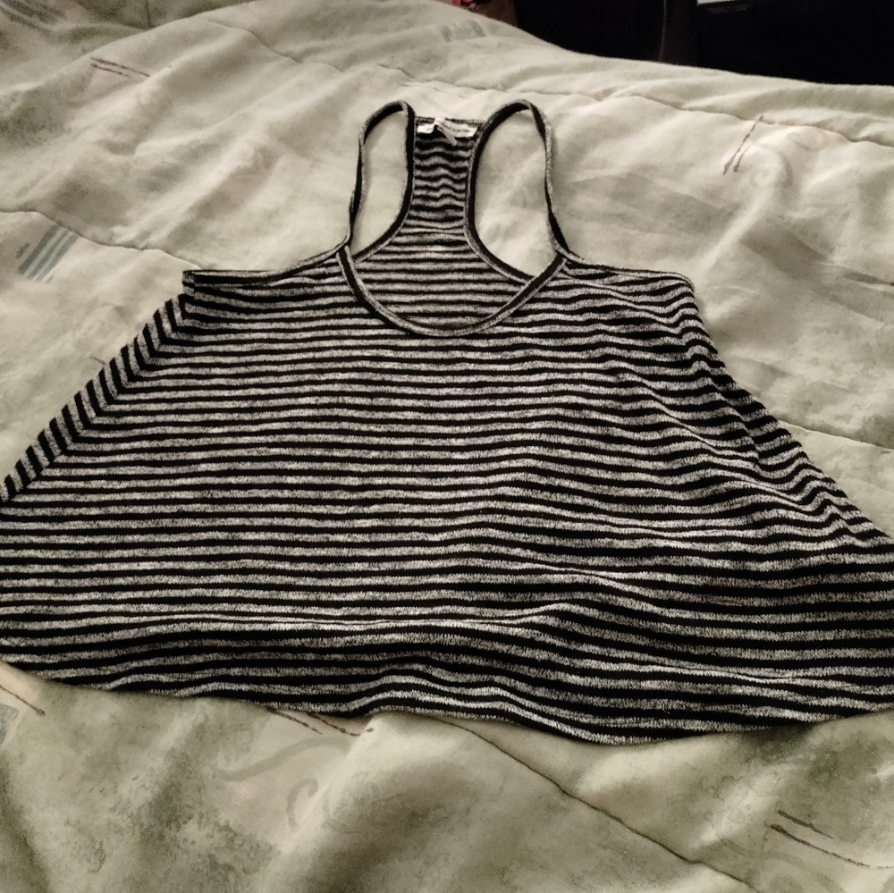 Black white strip top and soft pants leggings.